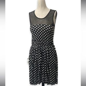 MNG Mango Dress Womens XS Black White Polka Dot Sleeveless Mesh Key Hole